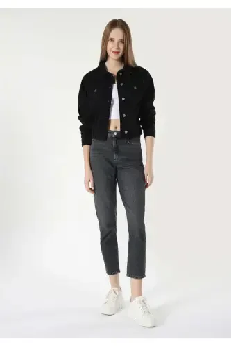 Mom Fit Yüksek Bel Daralan Paça Kadın Siyah Jean Pantolon - 1