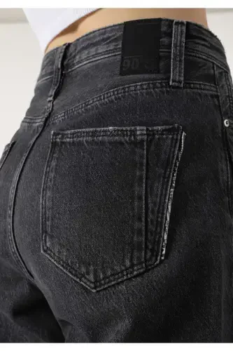 Mom Fit Yüksek Bel Daralan Paça Kadın Siyah Jean Pantolon - 5
