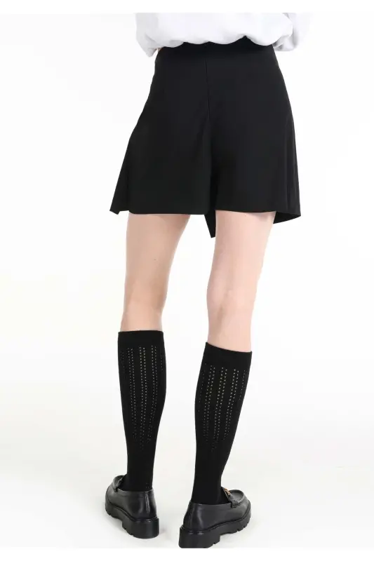 Mini Skirt Düz Fermuarlı Kadın Siyah Düğme Detaylı Etek - SİYAH - 2