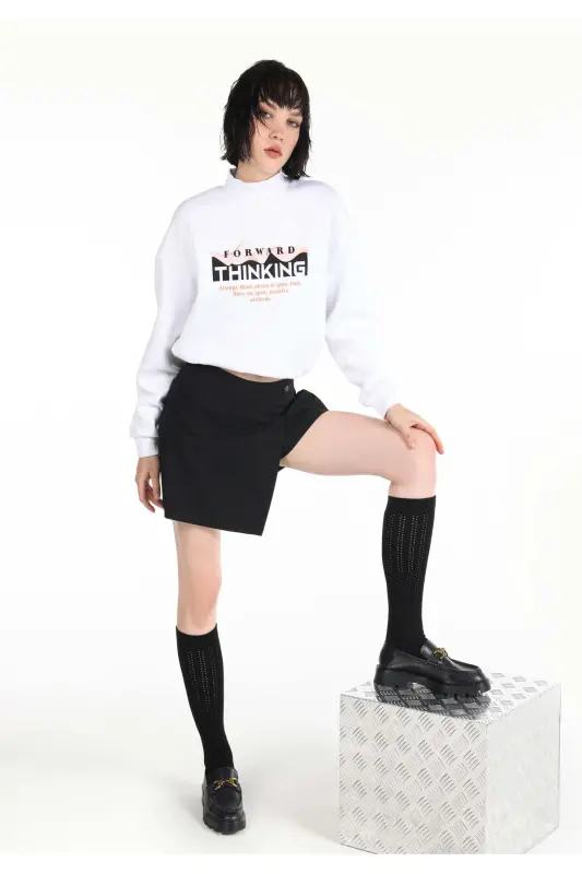 Mini Skirt Düz Fermuarlı Kadın Siyah Düğme Detaylı Etek - SİYAH - 3