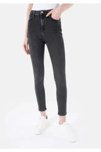 Skinny Fit Yüksek Bel Dar Paça Kadın Siyah Jean Pantolon - 4