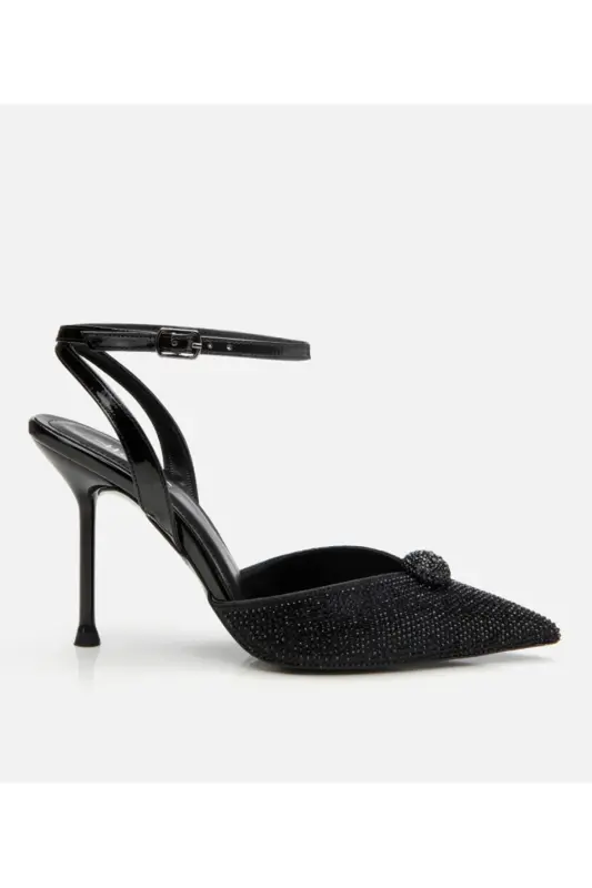Kadın Siyah Taşlı Abiye Stiletto - SİYAH-BLACK - HOTIÇ