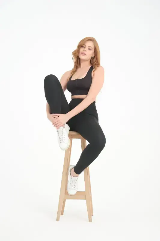 Siyah Kadın Spor Tayt Çift Cepli Sıkılaştırıcı Toparlayıcı Sporcu Taytı Leggings-SİYAH - 3