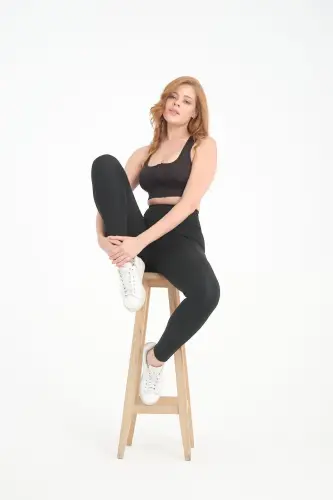 Siyah Kadın Spor Tayt Çift Cepli Sıkılaştırıcı Toparlayıcı Sporcu Taytı Leggings-SİYAH - 5