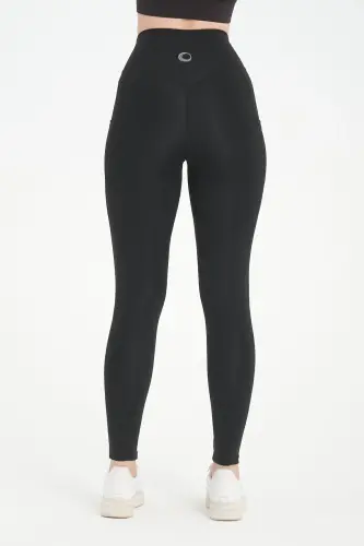 Siyah Kadın Spor Tayt Çift Cepli Sıkılaştırıcı Toparlayıcı Sporcu Taytı Leggings - SİYAH - 8