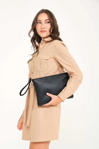 Siyah Kapitone Deri Clutch El Çantası - Modazone (1)