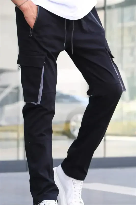 Siyah Kargo Cep Jogger Pantolon 5791-Siyah - 3