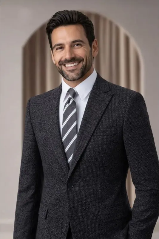 Siyah Karyağdı Kumaş Italyan Stil Slim Fit Klasik Erkek Blazer Ceket - Antrasit - MODA DİNA