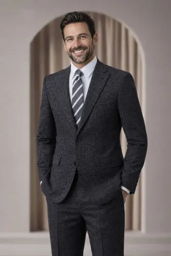 Siyah Karyağdı Kumaş Italyan Stil Slim Fit Klasik Erkek Blazer Ceket - Antrasit - 2