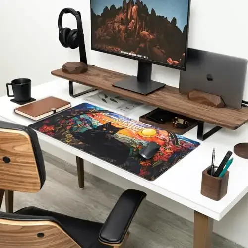 Black Cat Desk Mat Vintage Sunset Desk Mouse Keyboard Pad, XXL Large Mouse Pad Laptop Desk Mousepad with Stitched Edges, Keyboard Pad Mouse Mat for Work Game Office Desk Accessories 31.5x15.7 in - 3
