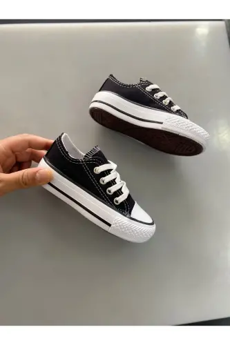 SİYAH KISA KETEN GÜNLÜK ORTOPEDİK COCUK SPOR AYAKKABI SNEAKER - SİYAH - 1