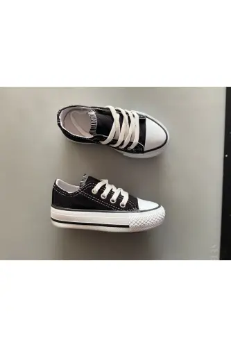 SİYAH KISA KETEN GÜNLÜK ORTOPEDİK COCUK SPOR AYAKKABI SNEAKER - SİYAH - 4
