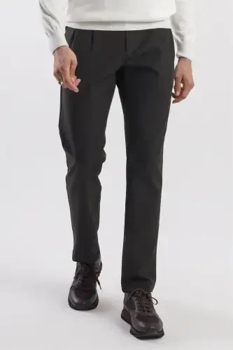 Siyah Comfort Fit Çift Cep Kapaklı Pileli Yan Cep Pantolon - 2