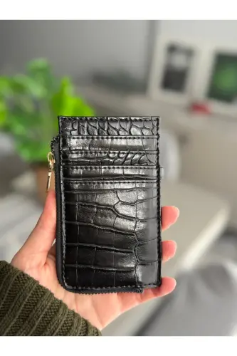 Siyah Kroko Desenli Kartlık Cüzdan - Siyah 