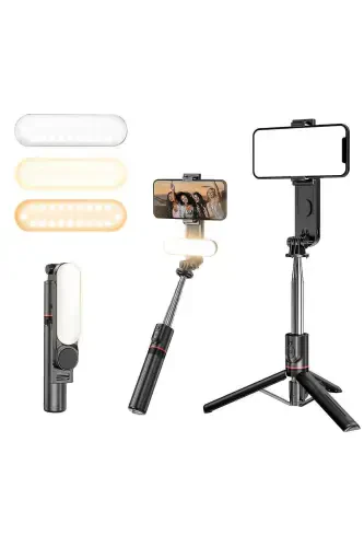 Siyah Led Işıklı Selfie Çubuğu Kablosuz Tripot Selfie Monopod Selfie Stick-L15 - 1