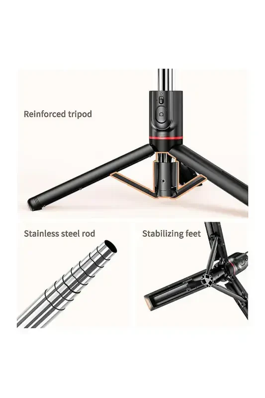 Siyah Led Işıklı Selfie Çubuğu Kablosuz Tripot Selfie Monopod Selfie Stick-L15 - 2