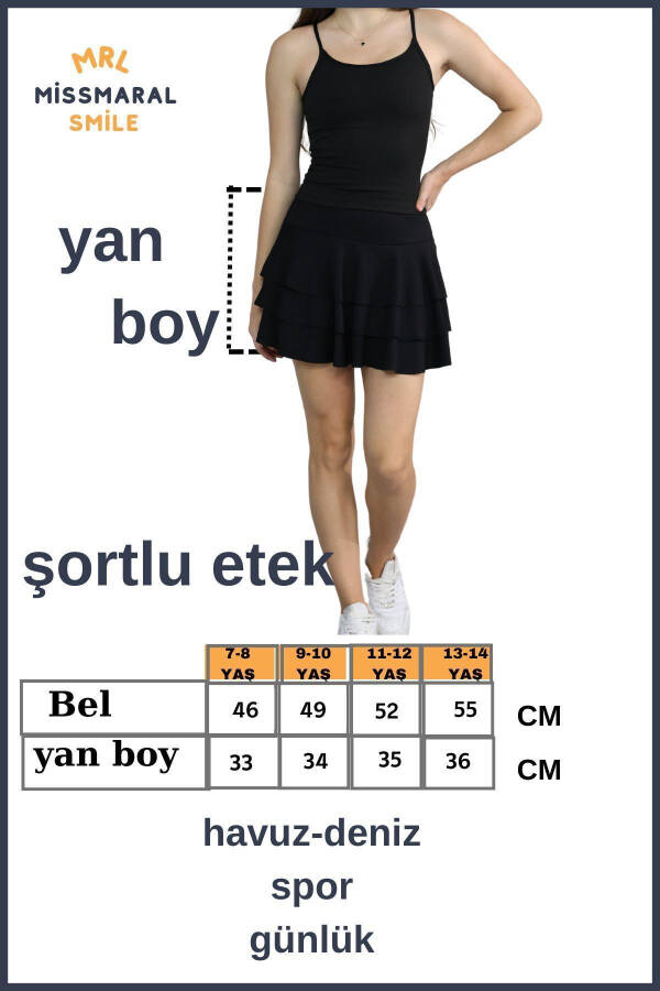 Siyah Mykonos Şortlu Etek Havuz-deniz Spor Ve Günlük Kullanım Skirt With Shorts 4101 - 2