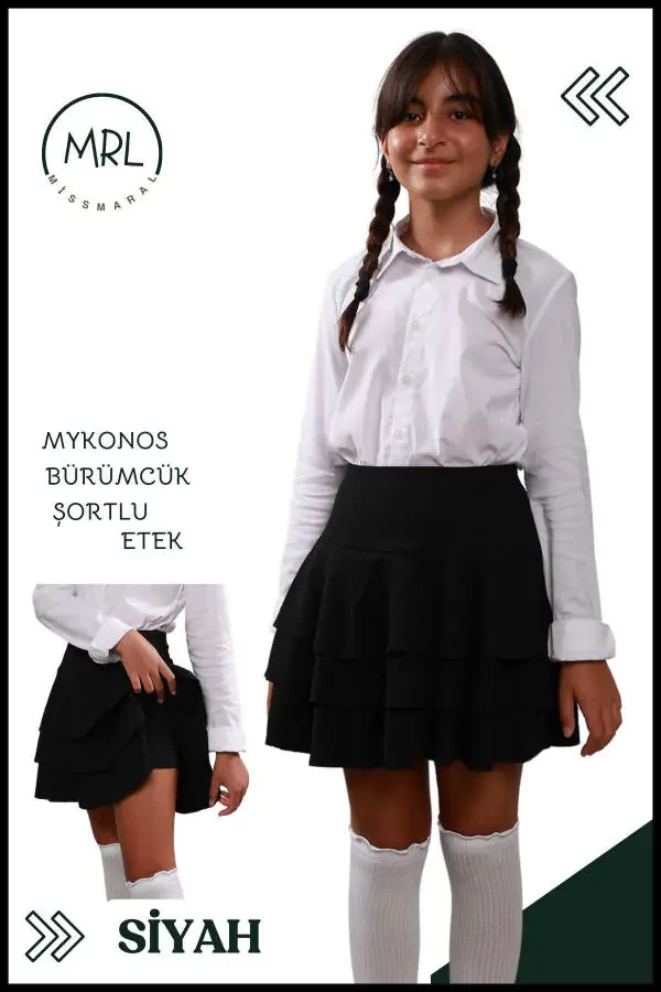Siyah Mykonos Şortlu Etek Havuz-deniz Spor Ve Günlük Kullanım Skirt With Shorts 4101-SİYAHH - 4