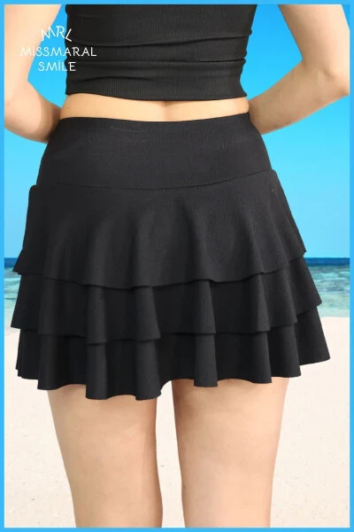 Siyah Mykonos Şortlu Etek Havuz-deniz Spor Ve Günlük Kullanım Skirt With Shorts 4101-SİYAHH - 6