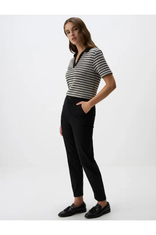 Siyah Normal Paça Cepli Gabardin Pantolon - Siyah - 2