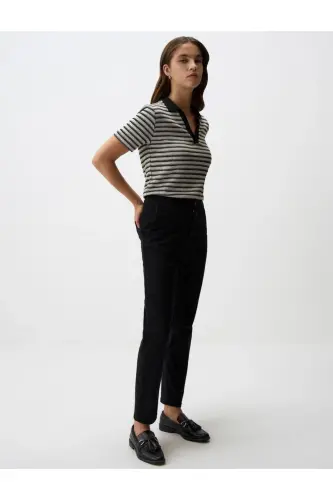 Siyah Normal Paça Cepli Gabardin Pantolon - Siyah - 3