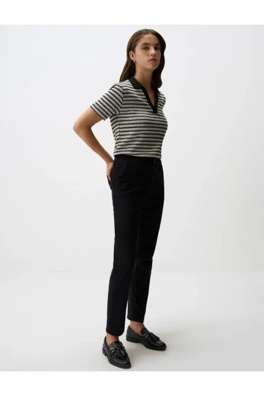 Siyah Normal Paça Cepli Gabardin Pantolon - Siyah - 3