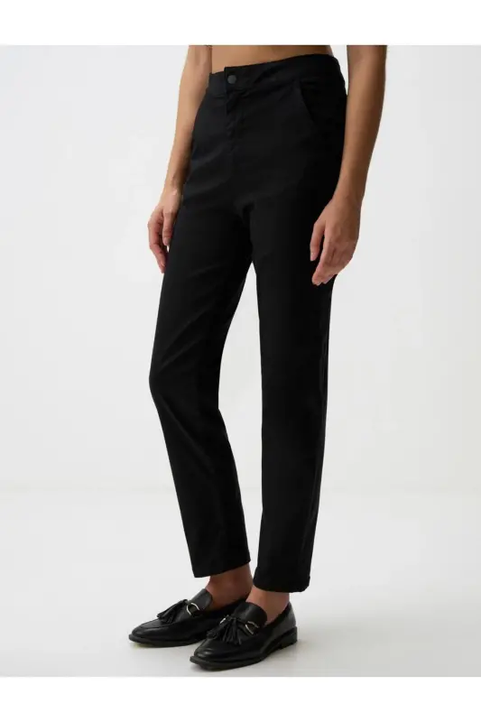 Siyah Normal Paça Cepli Gabardin Pantolon - Siyah - 4