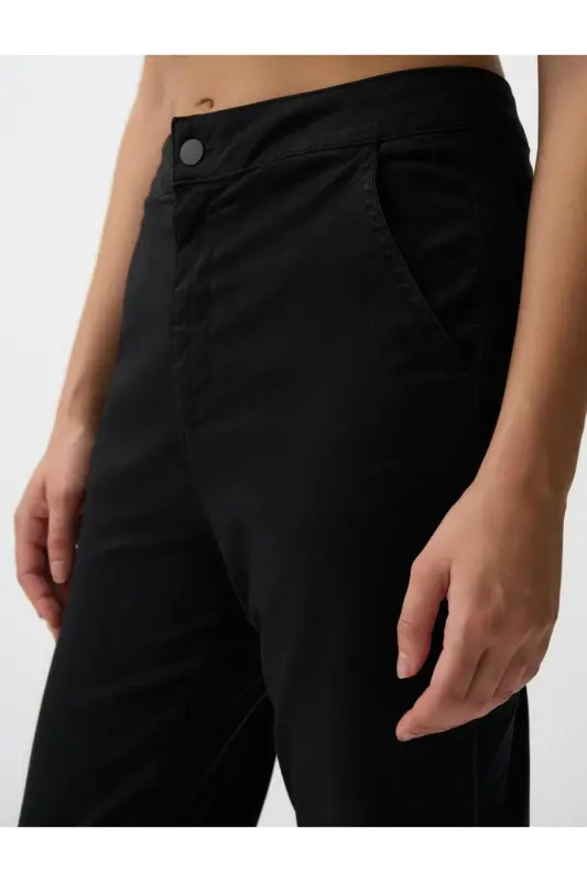 Siyah Normal Paça Cepli Gabardin Pantolon - Siyah - 5