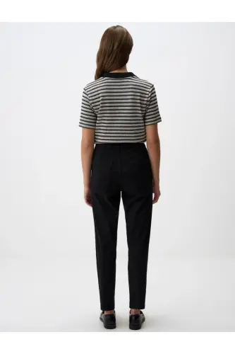 Siyah Normal Paça Cepli Gabardin Pantolon - Siyah - 6