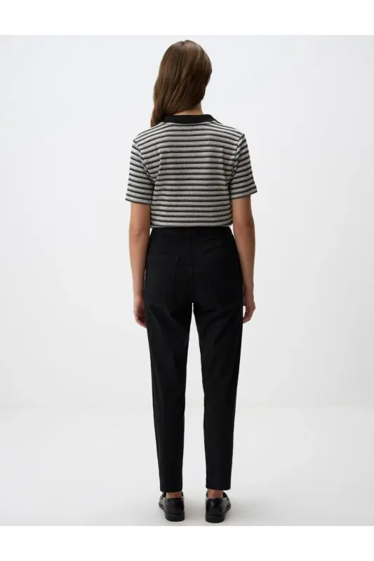 Siyah Normal Paça Cepli Gabardin Pantolon - Siyah - 6