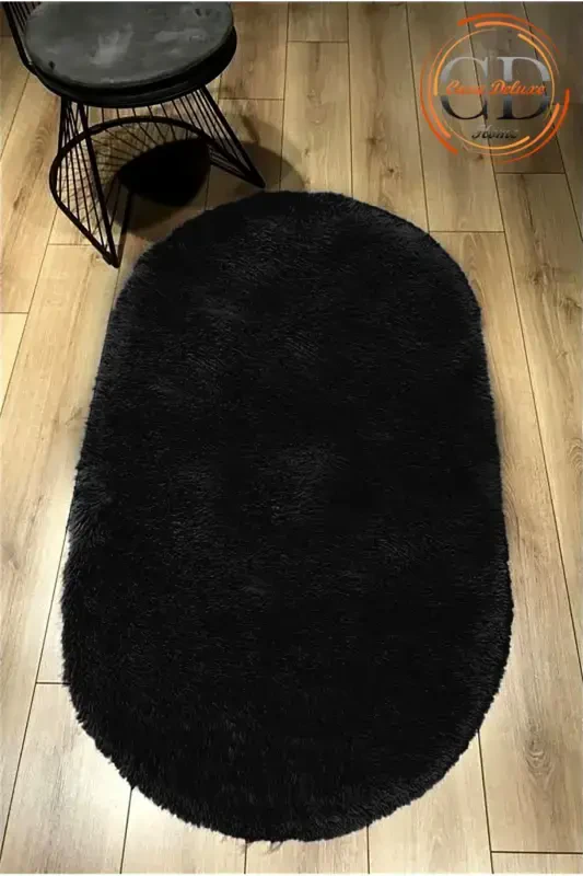 Siyah Oval Post Peluş Yumuşak Yıkanabilir Kaymaz Dot Taban Antibakteriyel Salon Koridor Çocuk Halı-Siyah - 6