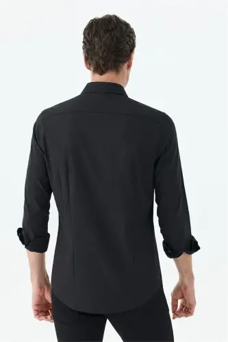 Siyah Pamuk Karışımlı Comfort Fit Gömlek - 5