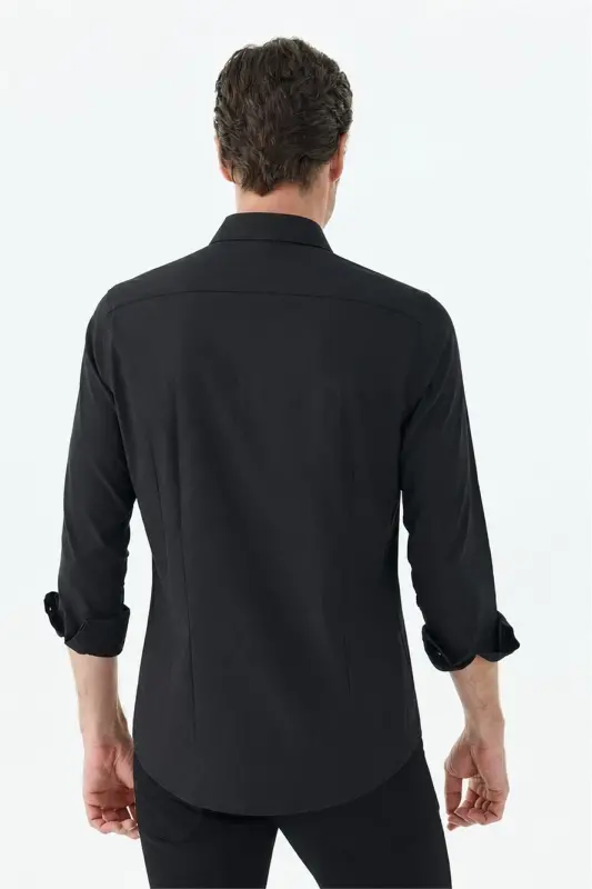 Siyah Pamuk Karışımlı Comfort Fit Gömlek - 5