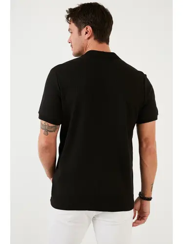Siyah Pamuklu Slim Fit Düğmeli Polo Tişört 5902281-Siyah - 6