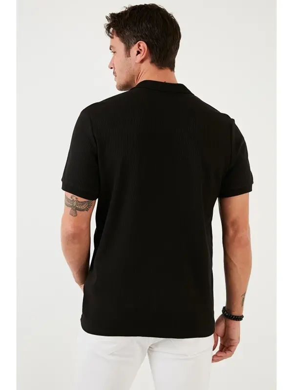 Siyah Pamuklu Slim Fit Düğmeli Polo Tişört 5902281-Siyah - 6
