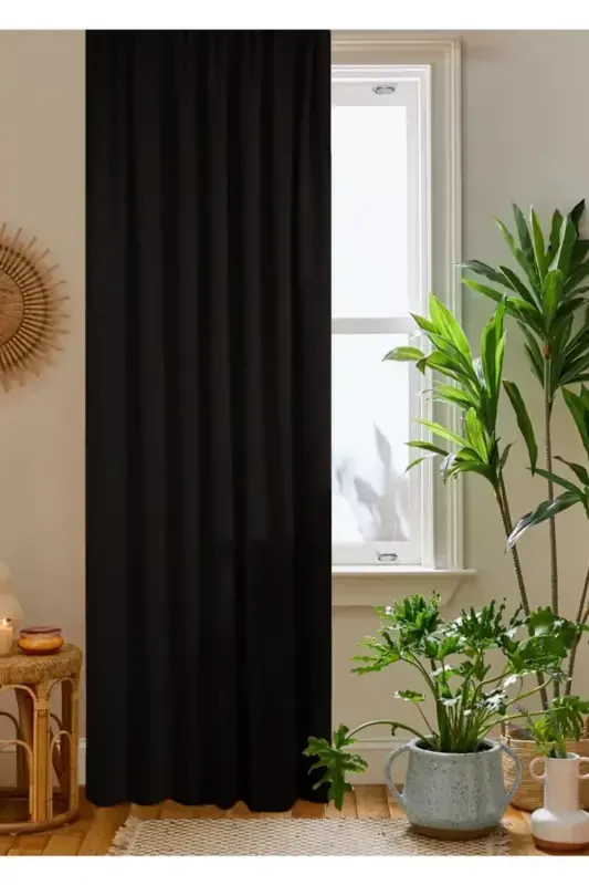 Siyah Petek Kadife Dokulu Fon Perde Düz Dikişli Ekstrafor Büzgü 1.sınıf Kalite-SİYAH - HOME COLOR HOME