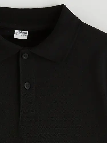 Siyah Polo Yaka Kısa Kollu Basic Erkek Çocuk Tişört-Siyah - 3