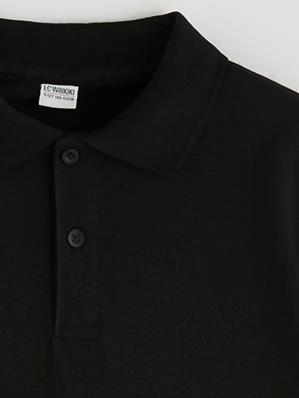 Siyah Polo Yaka Kısa Kollu Basic Erkek Çocuk Tişört-Siyah - 3