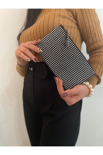 Siyah Portföy Clutch Işıltılı Gece Çantası El Abiye Portföy - 3