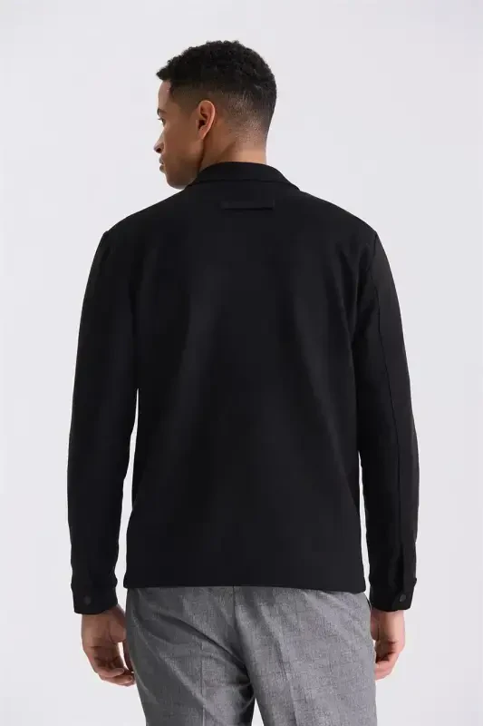 Siyah Comfort Fit Bebe Yaka Mevsimlik Mont - 4