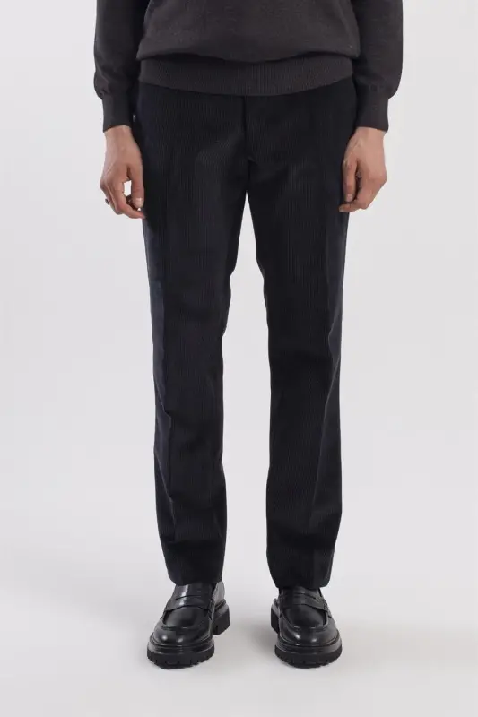 Siyah Regular Fit %100 Pamuk Kadife Pantolon - 1