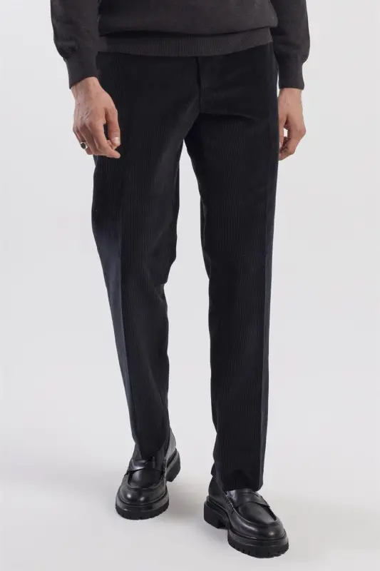 Siyah Regular Fit %100 Pamuk Kadife Pantolon - 2