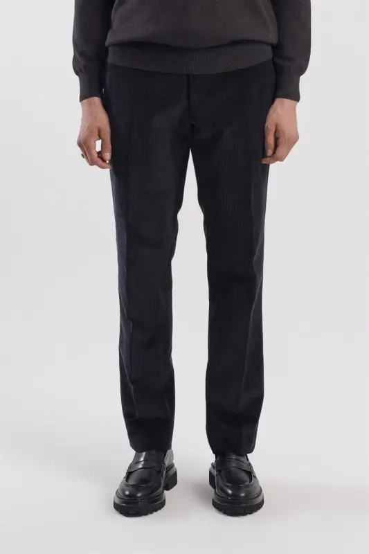 Siyah Regular Fit %100 Pamuk Kadife Pantolon - 1