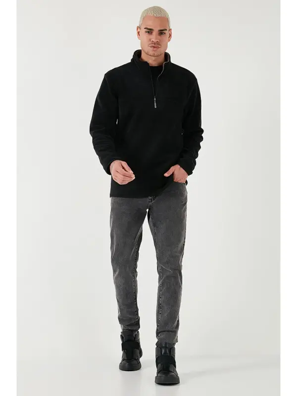 Siyah Regular Fit Anti-Pilling Tüylenme Yapmayan Bato Yaka Kışlık Şardonlu Erkek Polar 5906001-Siyah - LC WAIKIKI