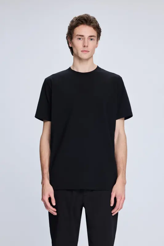 Siyah Regular Fit Bisiklet Yaka Pamuklu Triko Tişört - Siyah - 1