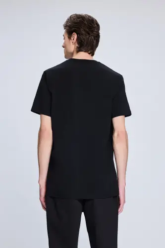 Siyah Regular Fit Bisiklet Yaka Pamuklu Triko Tişört - Siyah - 5