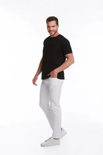 Siyah Regular Fit Düz 100% Pamuk Bisiklet Yaka Tişört - Siyah - 3