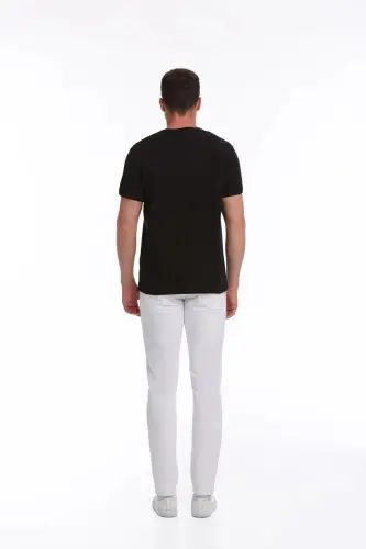 Siyah Regular Fit Düz 100% Pamuk Bisiklet Yaka Tişört - Siyah - 5