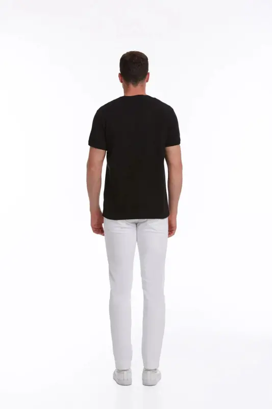 Siyah Regular Fit Düz 100% Pamuk Bisiklet Yaka Tişört - Siyah - 5