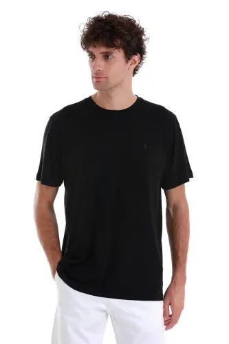 Siyah Regular Fit Düz Bisiklet Yaka Triko Tişört - Siyah - 3